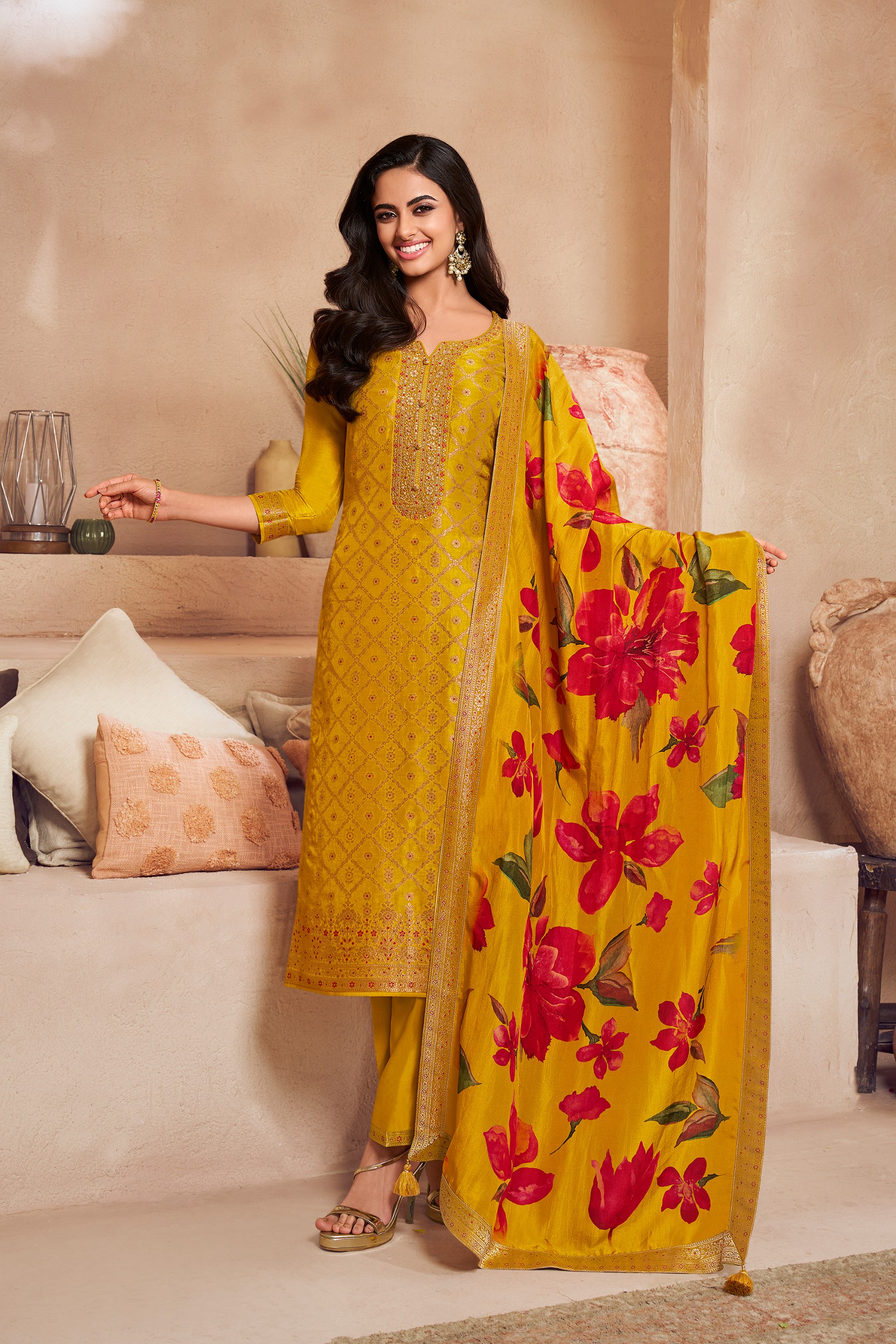 Royal Crimson Banarasi Saree on textured surface